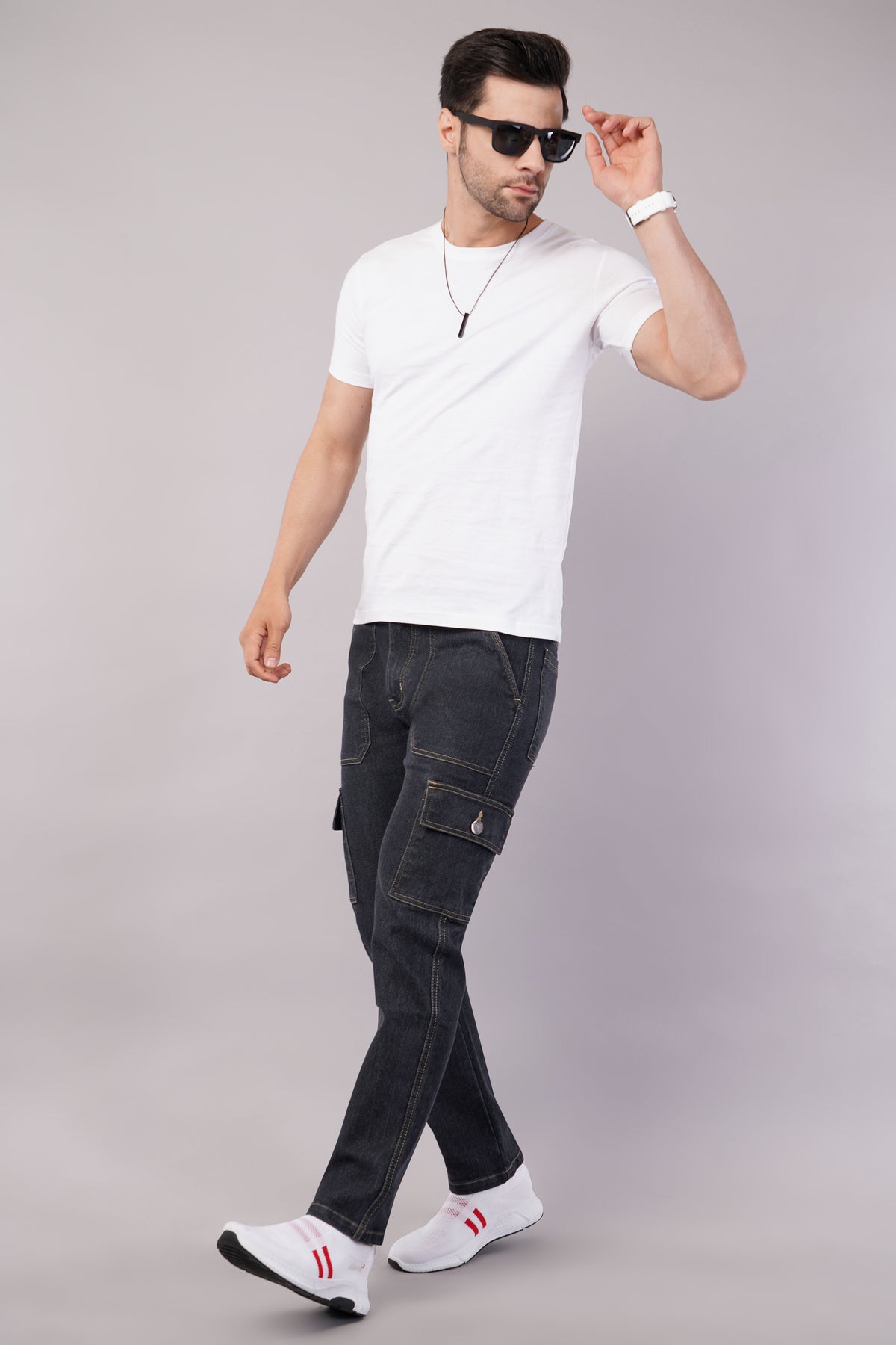 Men's Denim Cargo Jeans ( 6011_Dark-Grey )