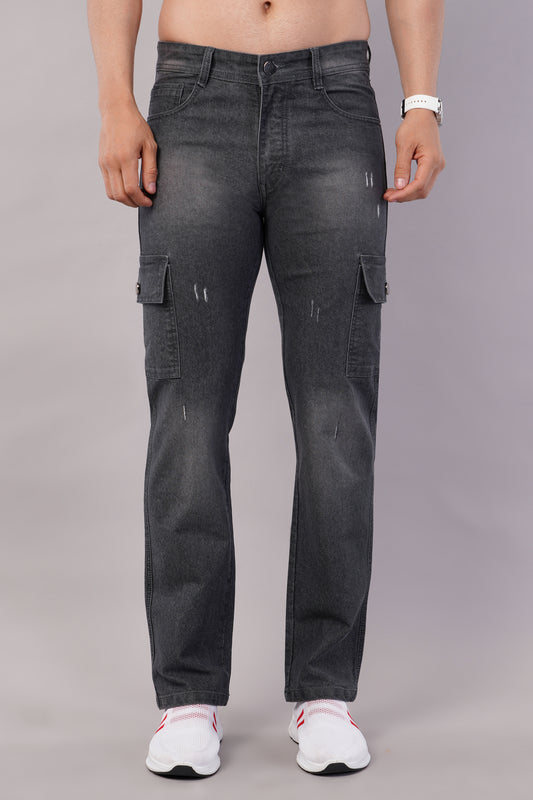 Men's Denim Cargo Jeans ( 6016_Grey )
