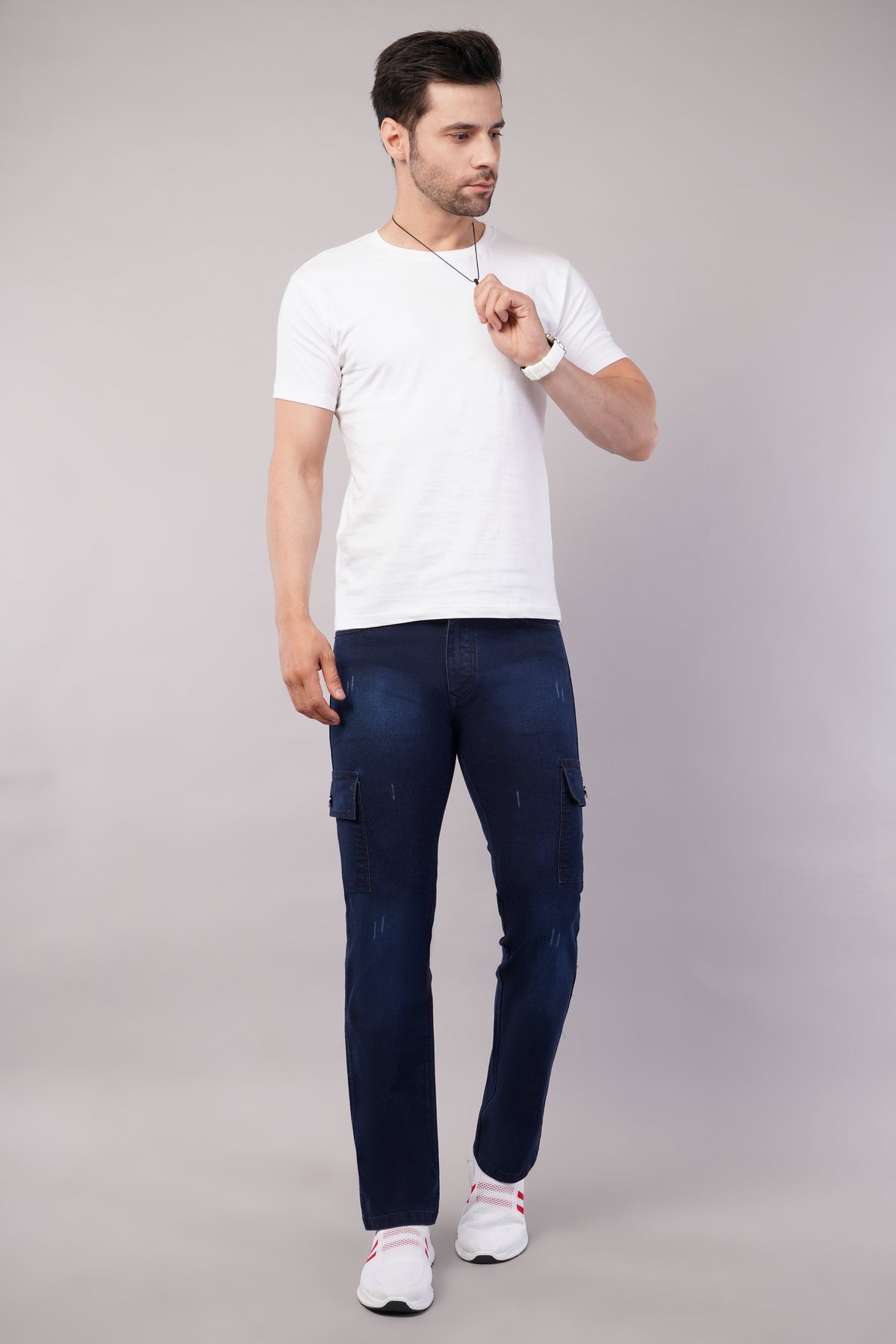 Men's Denim Cargo Jeans ( 6017_Dark_Blue )