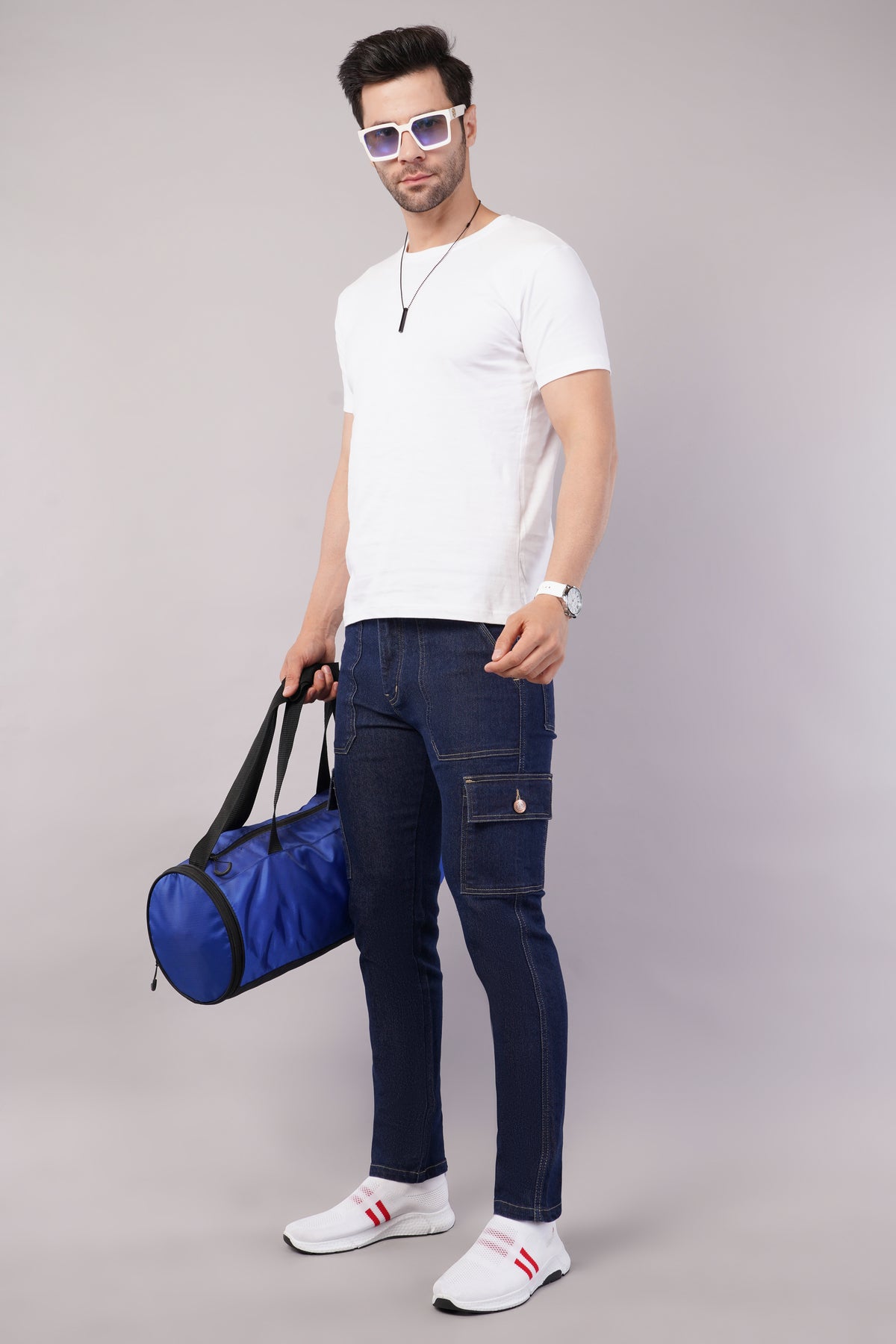 Men's Denim Cargo Jeans ( 6013_Dark_Blue )