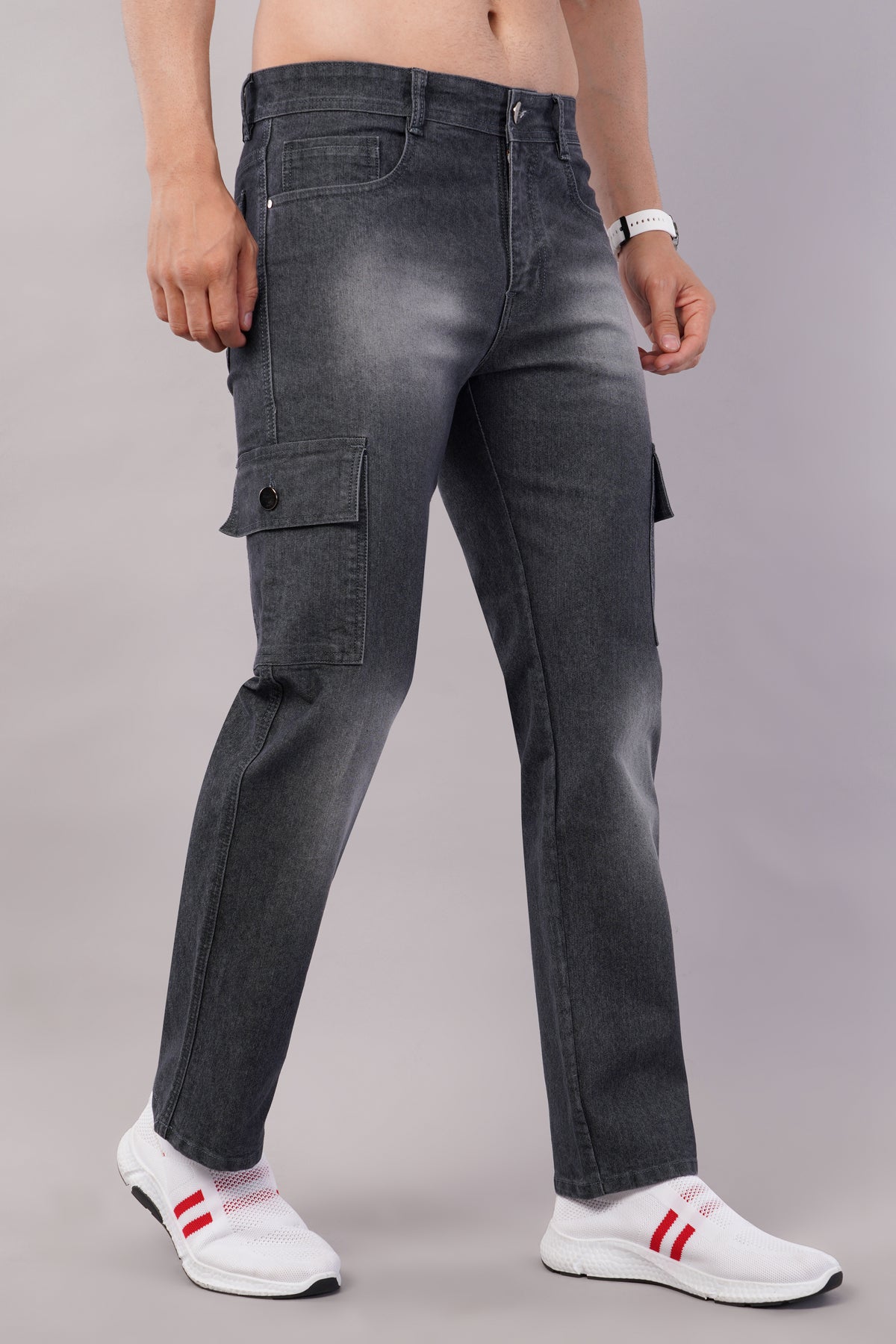 Men's Denim Cargo Jeans ( 6018_Grey )