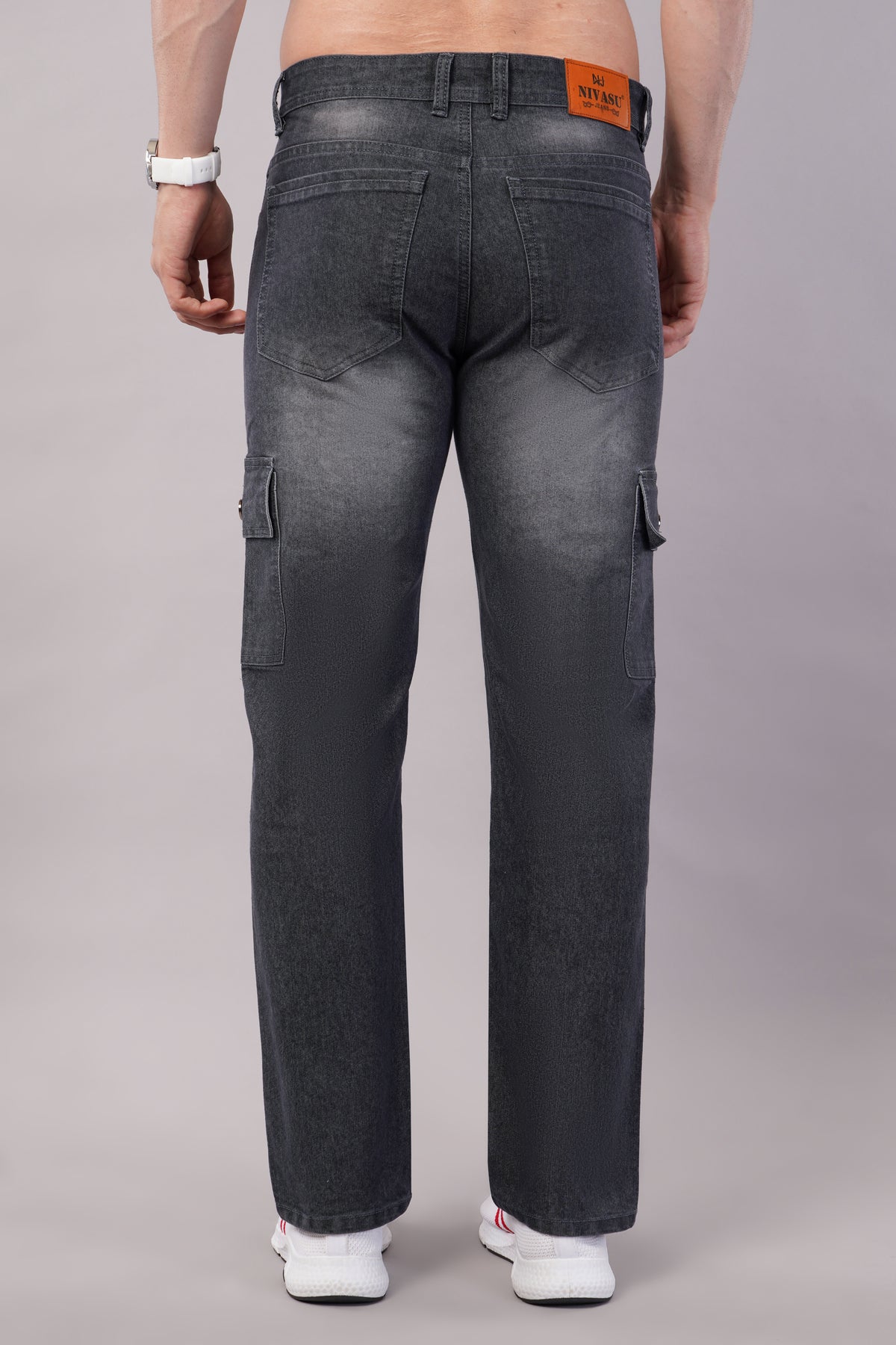 Men's Denim Cargo Jeans ( 6018_Grey )