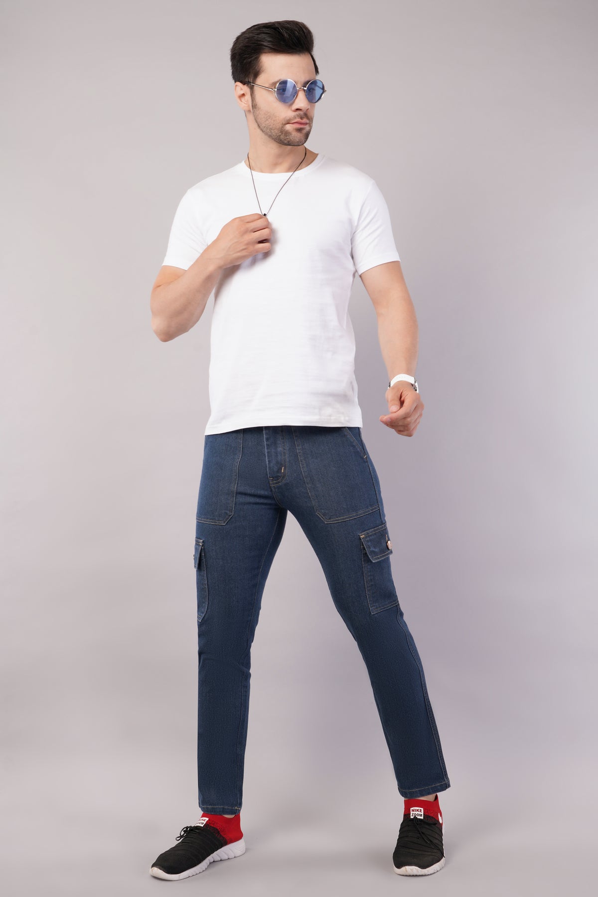 Men's Denim Cargo Jeans ( 6012_Grey_Blue )