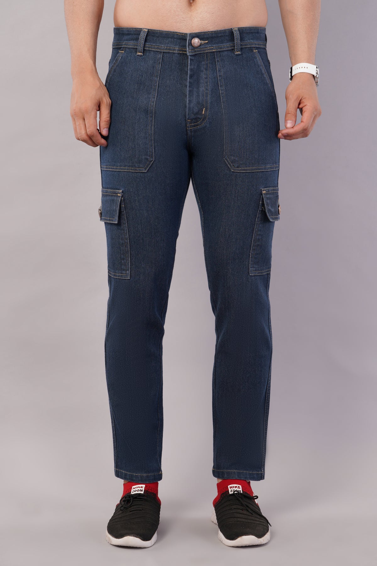 Men's Denim Cargo Jeans ( 6012_Grey_Blue )