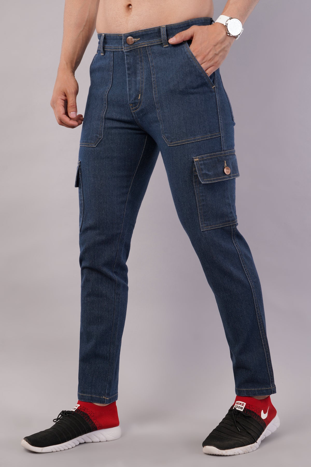 Men's Denim Cargo Jeans ( 6012_Grey_Blue )