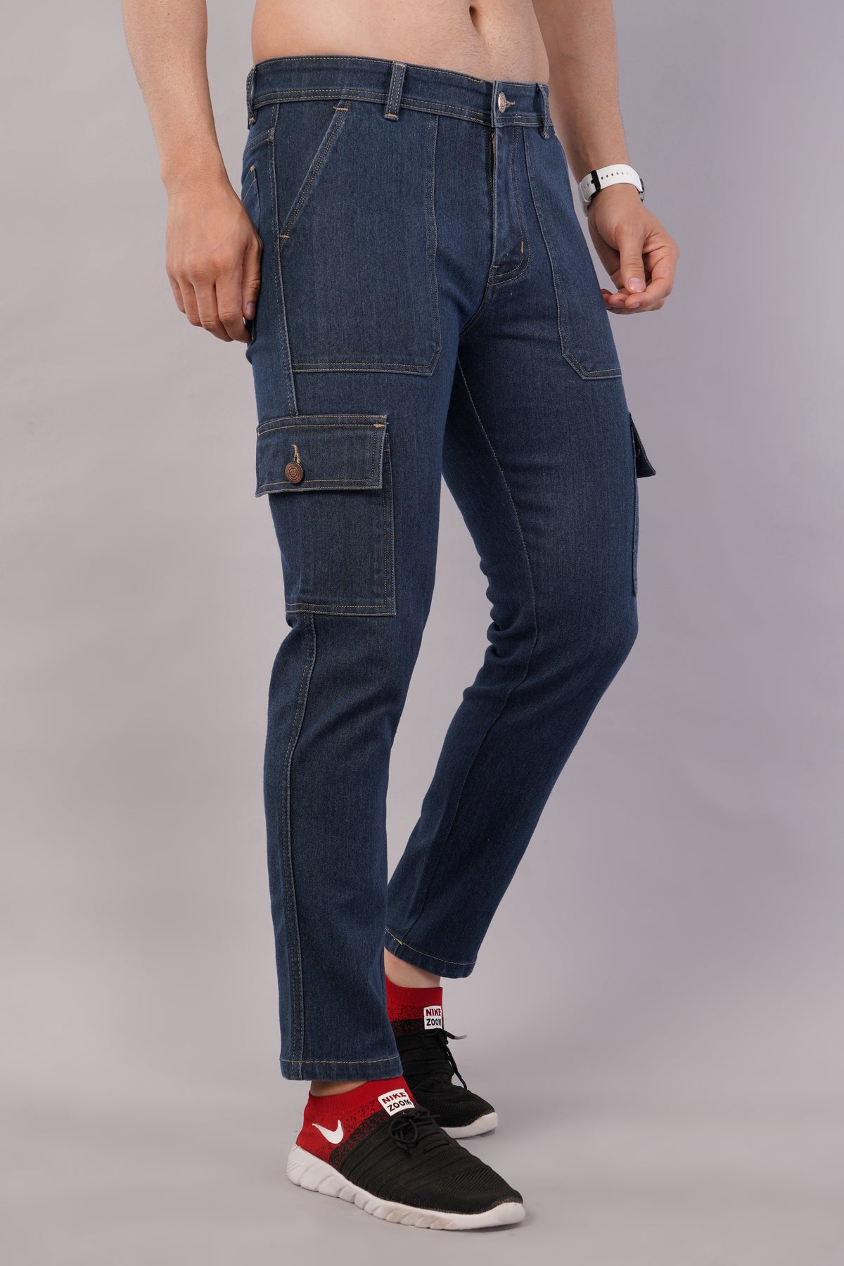 Men's Denim Cargo Jeans ( 6012_Grey_Blue )