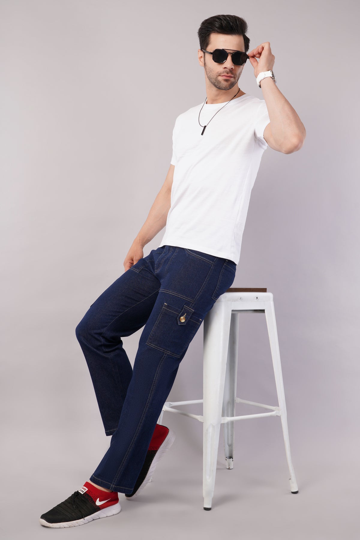 Men's Denim Cargo Jeans ( 6007_Hard_blu )