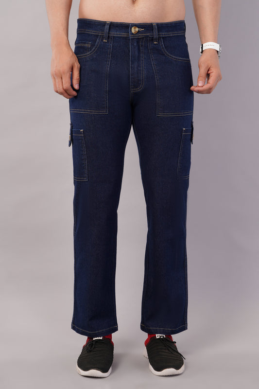 Men's Denim Cargo Jeans ( 6007_Hard_blu )