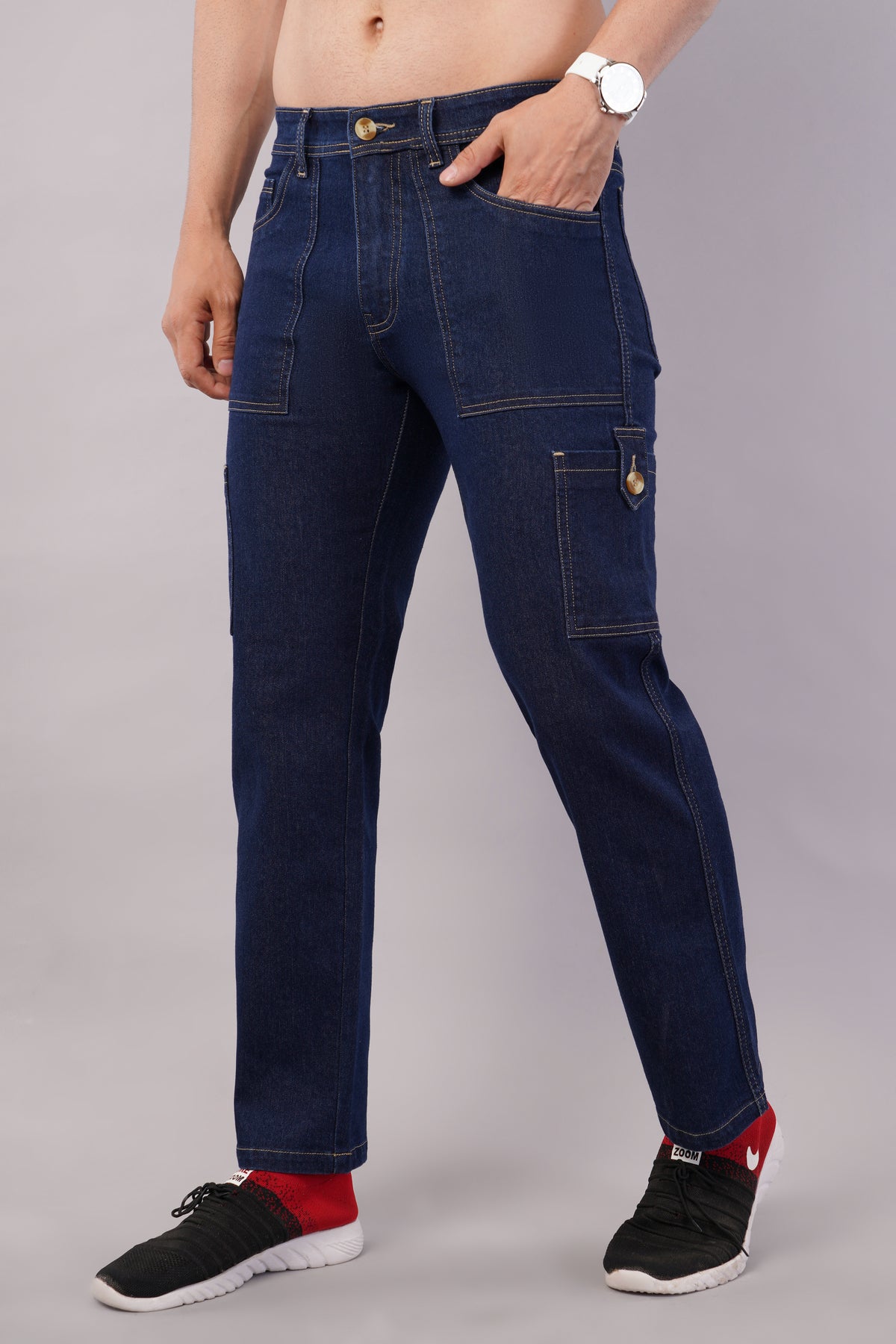 Men's Denim Cargo Jeans ( 6007_Hard_blu )