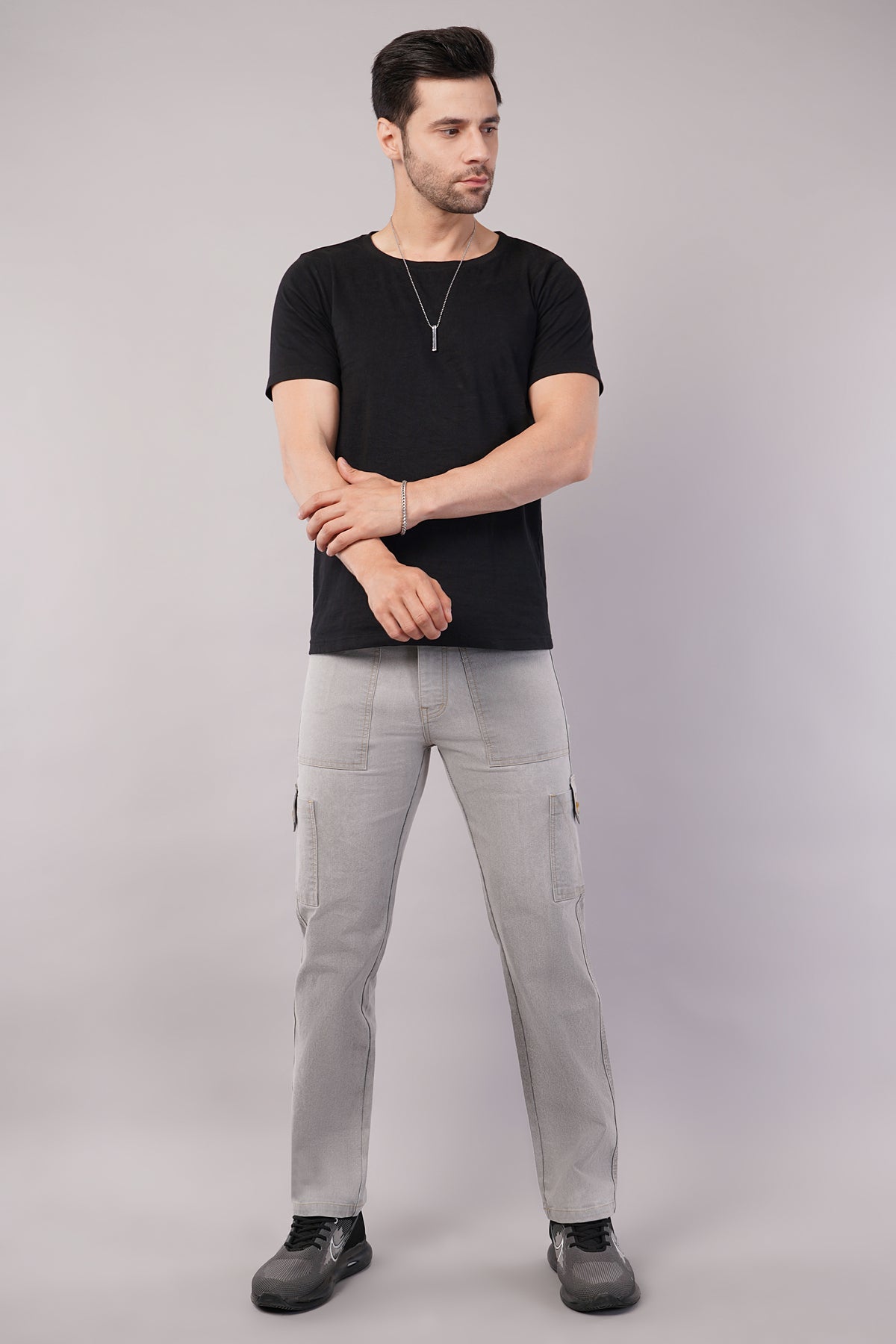 Men's Denim Cargo Jeans ( 6006_Offwhite )