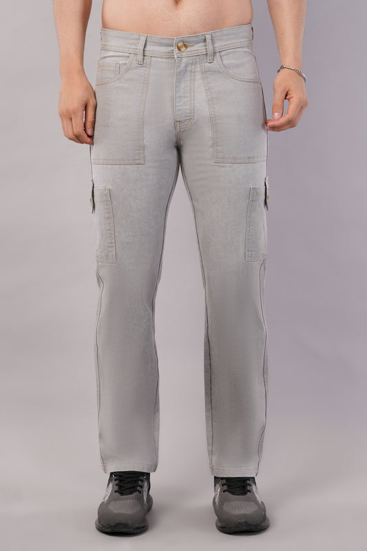 Men's Denim Cargo Jeans ( 6006_Offwhite )