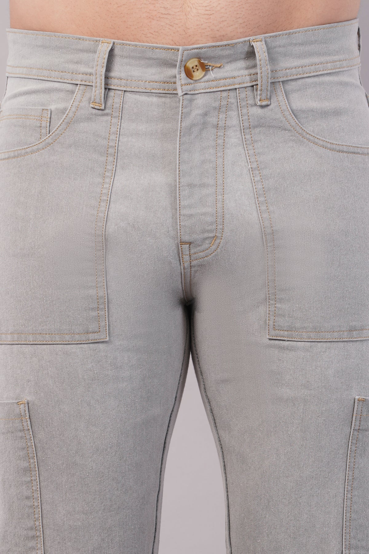 Men's Denim Cargo Jeans ( 6006_Offwhite )