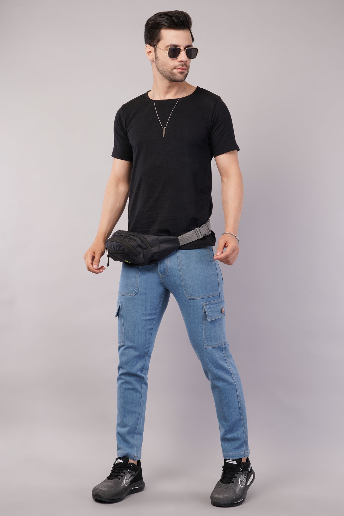 Men's Denim Cargo Jeans ( 6015_Ice_Blue )
