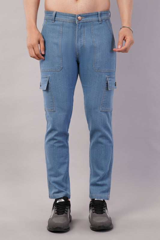 Men's Denim Cargo Jeans ( 6015_Ice_Blue )