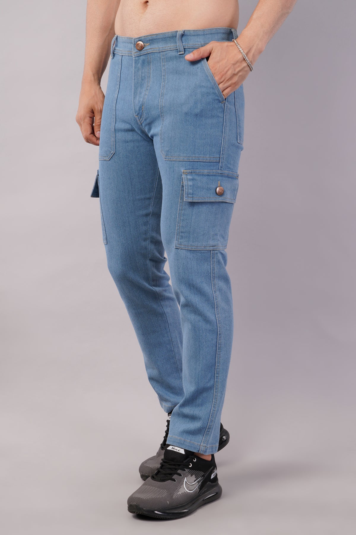 Men's Denim Cargo Jeans ( 6015_Ice_Blue )