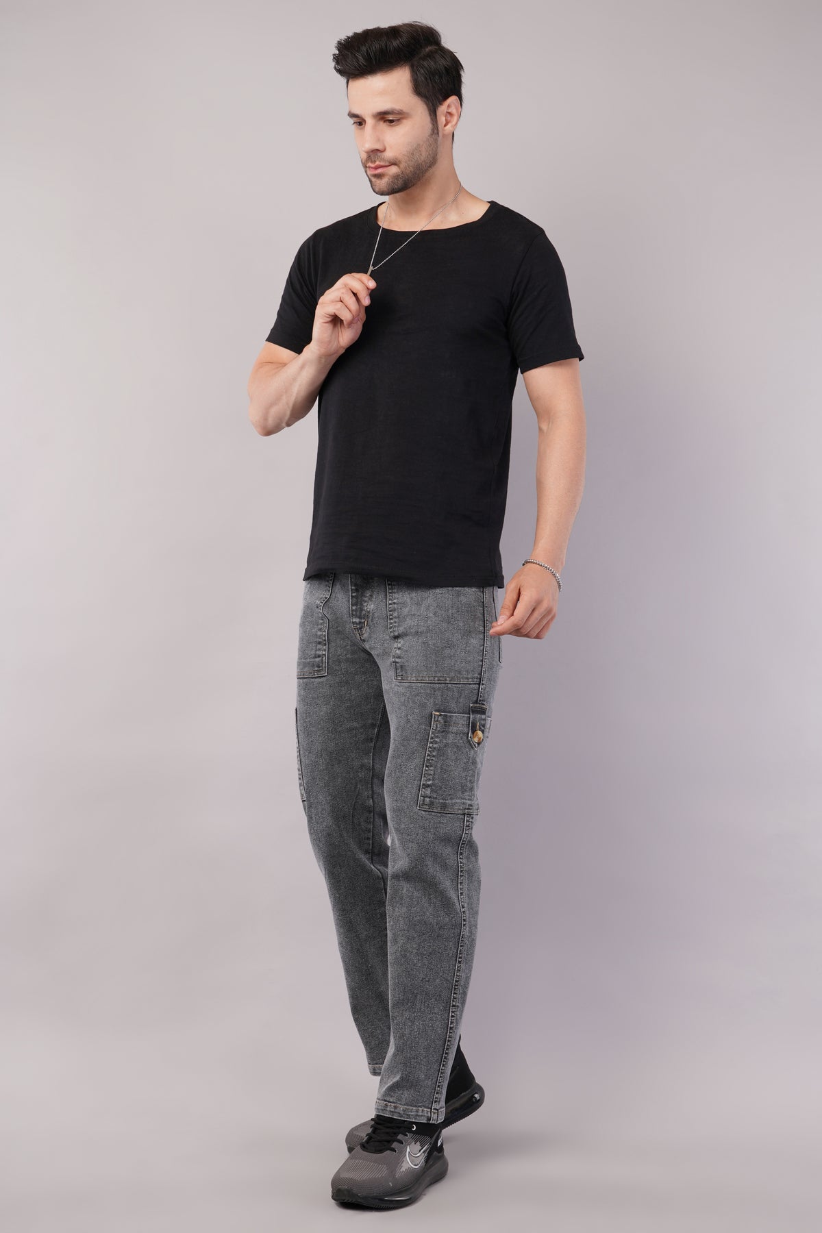 Men's Denim Cargo Jeans ( 6009_Grey )