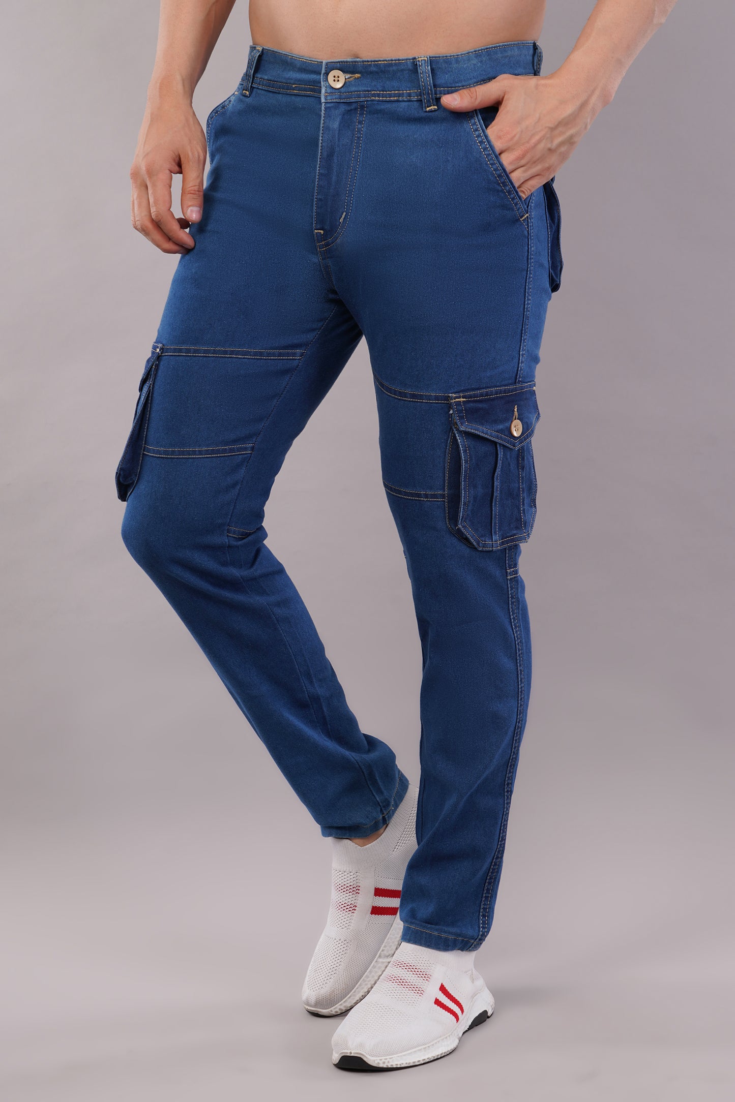 Men's Denim Cargo Jeans ( 6003_Bata-Blu )