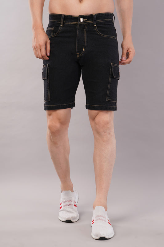 Men Denim Cargo Shorts (CS2019_Black)