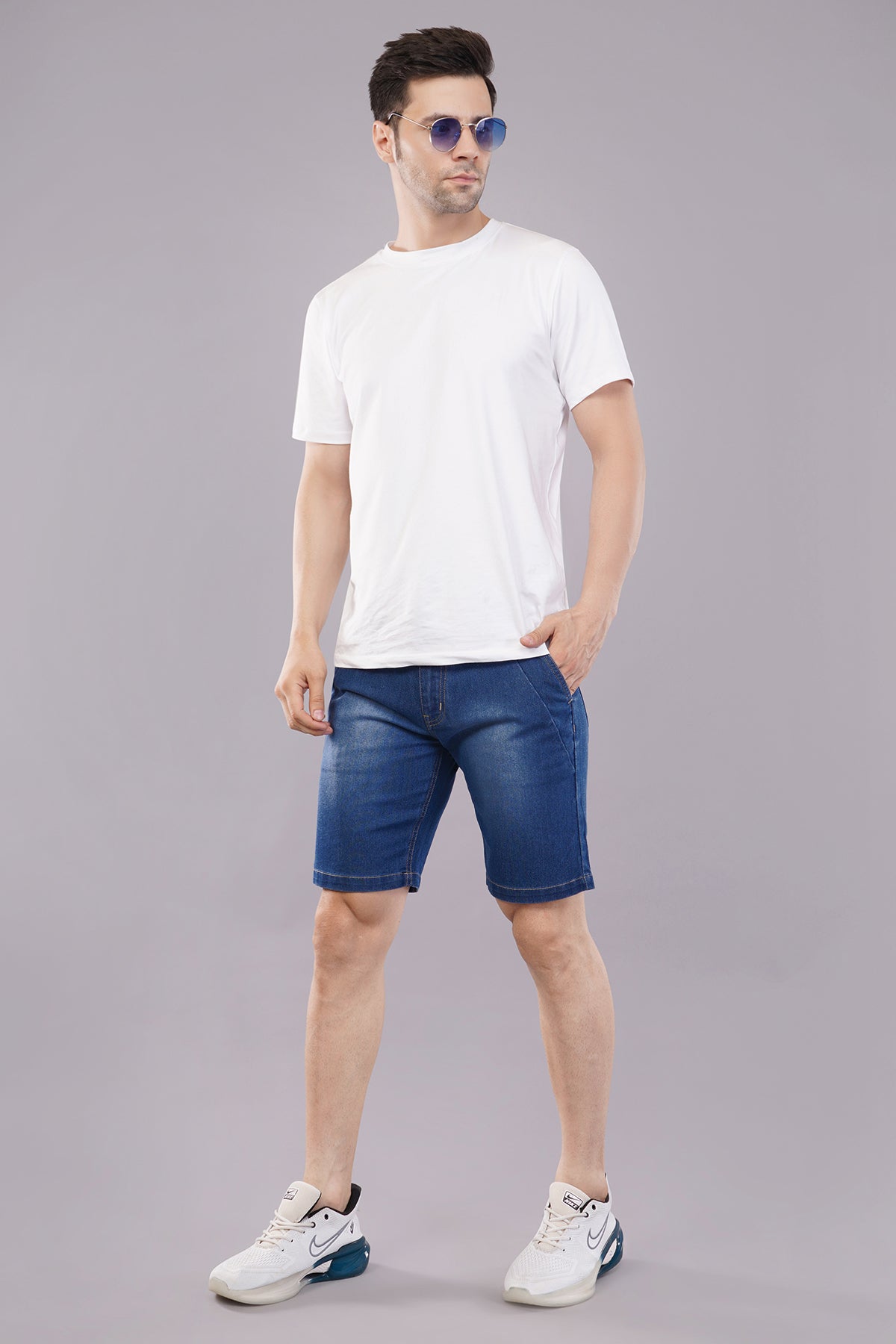 Men Denim Shorts with Drawstring Closure