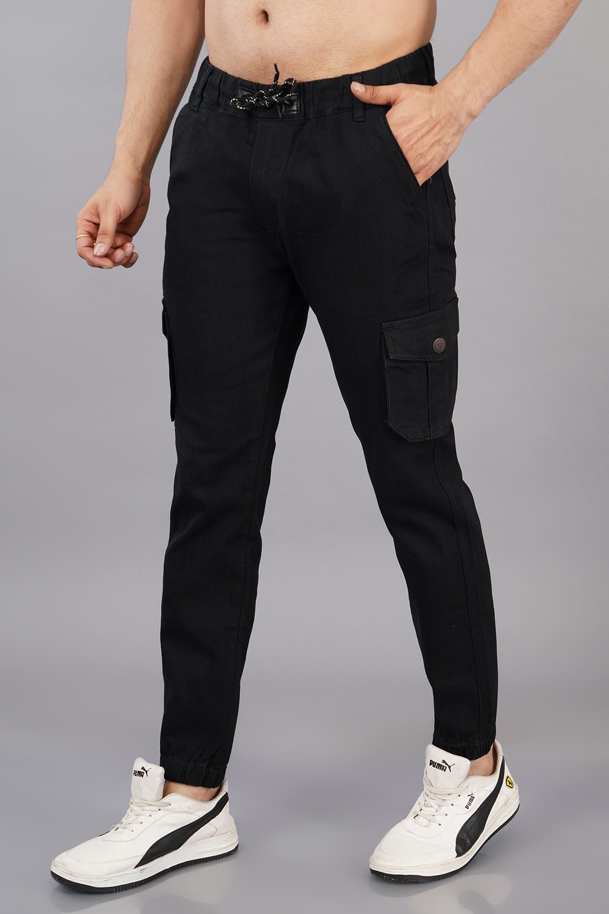 Men's Denim Cargo Jogger ( 3011_Black)