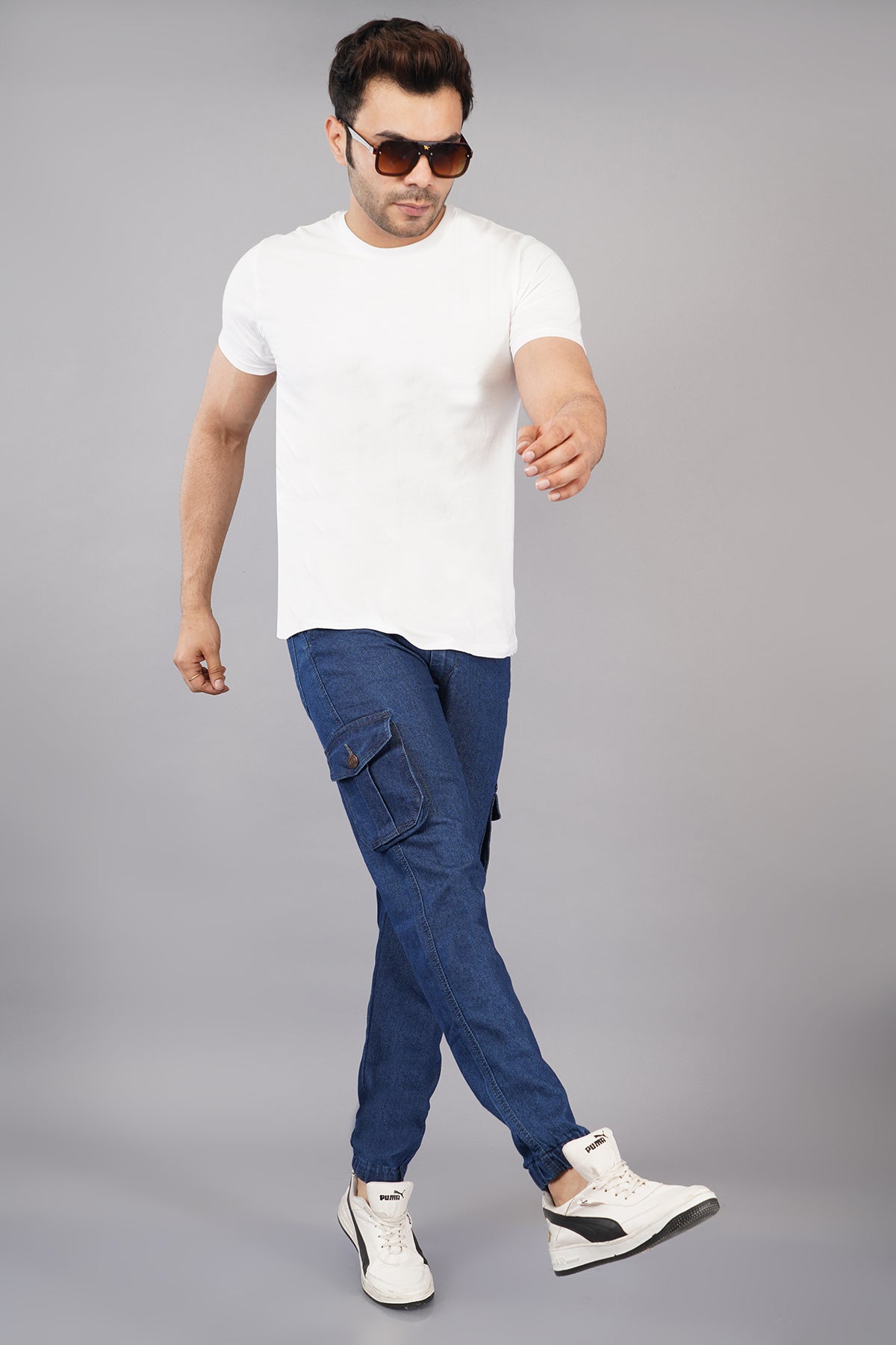 Men's Denim Cargo Jogger ( 3013_Dark-Blu)