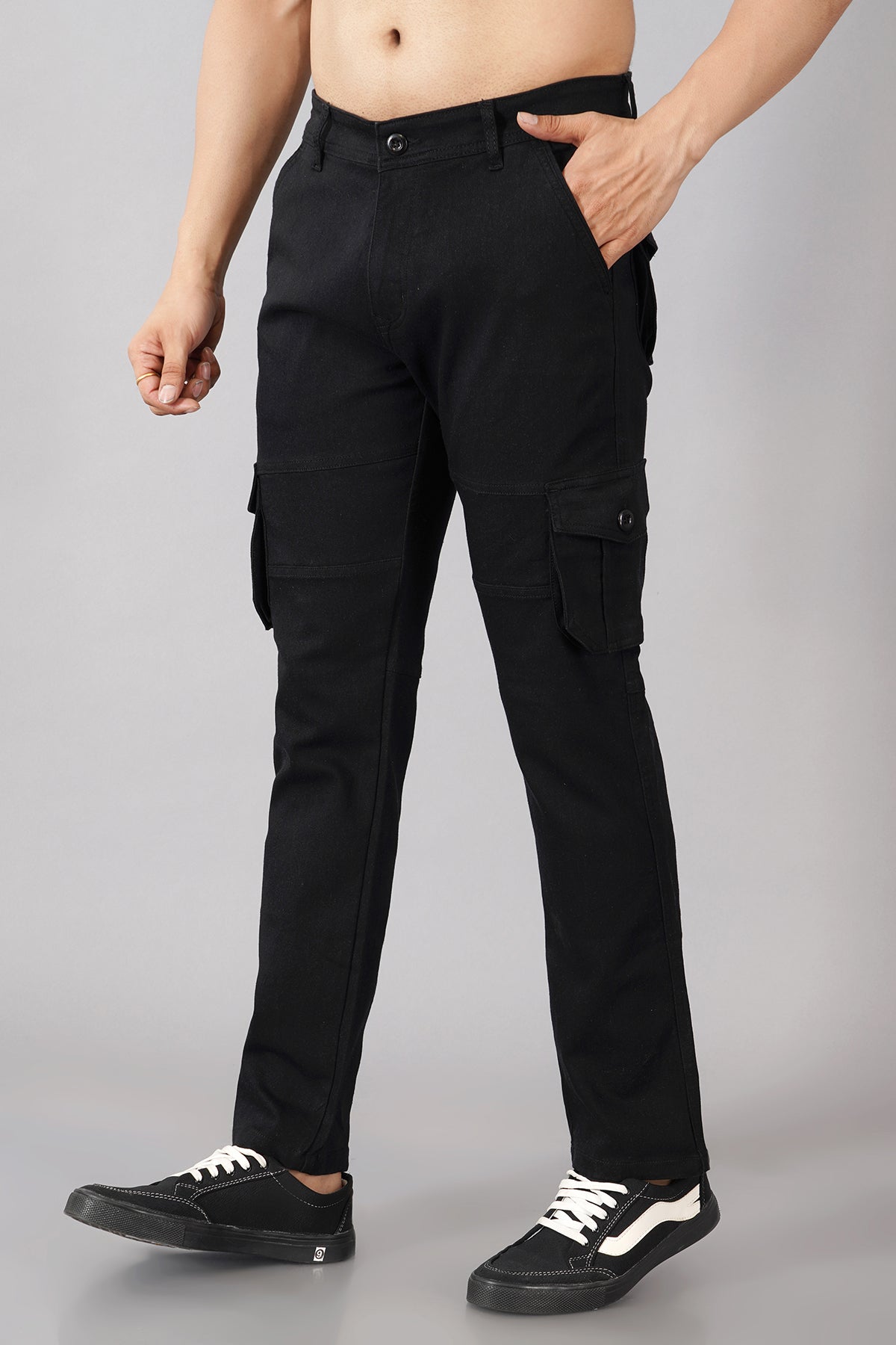 Men's Denim Cargo Jeans ( 6001_Black )