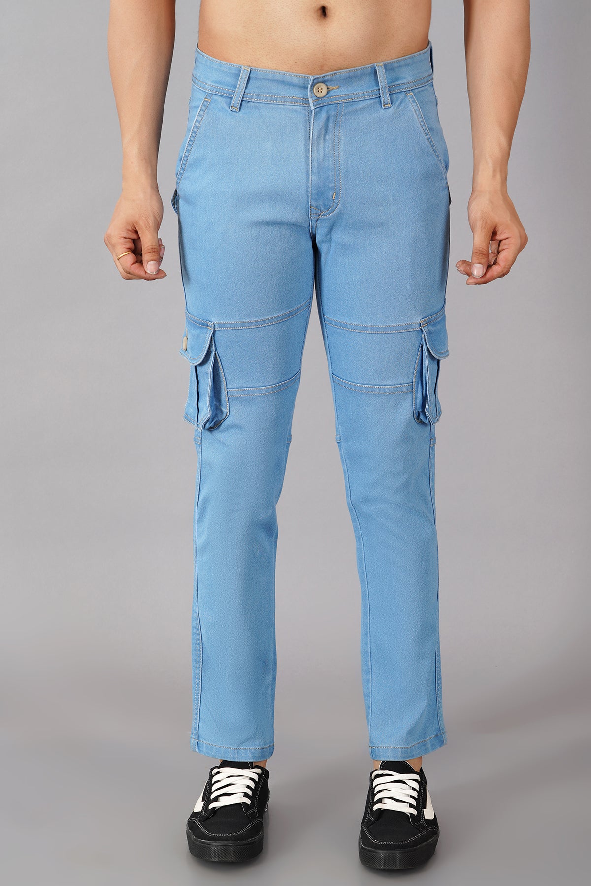 Men's Denim Cargo Jeans ( 6004_Ice_Blu )