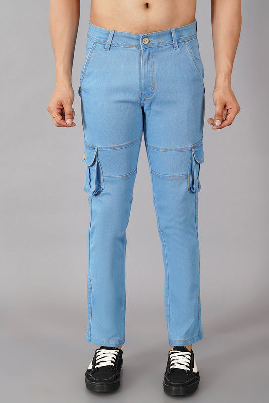 Men's Denim Cargo Jeans ( 6004_Ice_Blu )