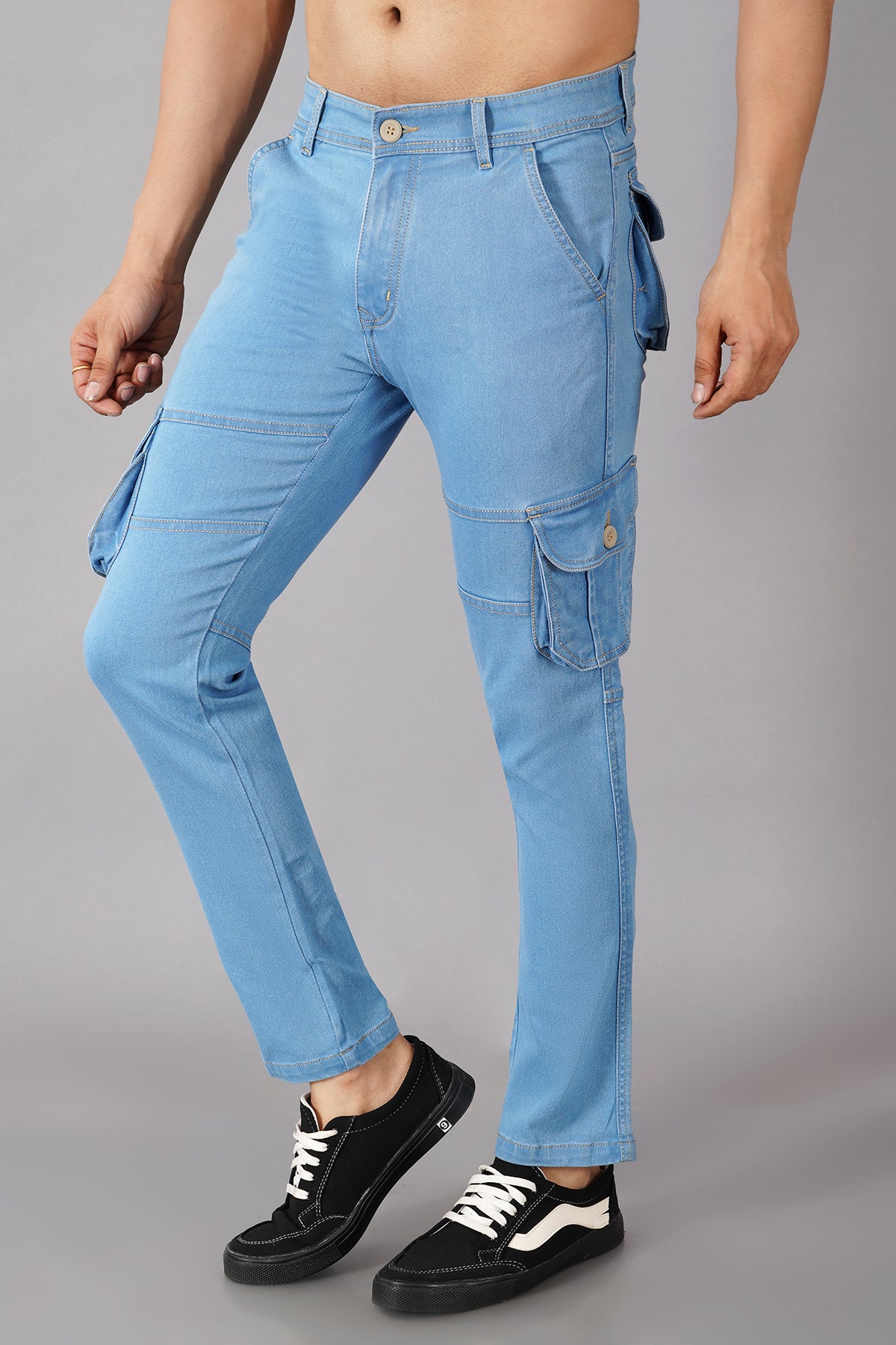 Men's Denim Cargo Jeans ( 6004_Ice_Blu )