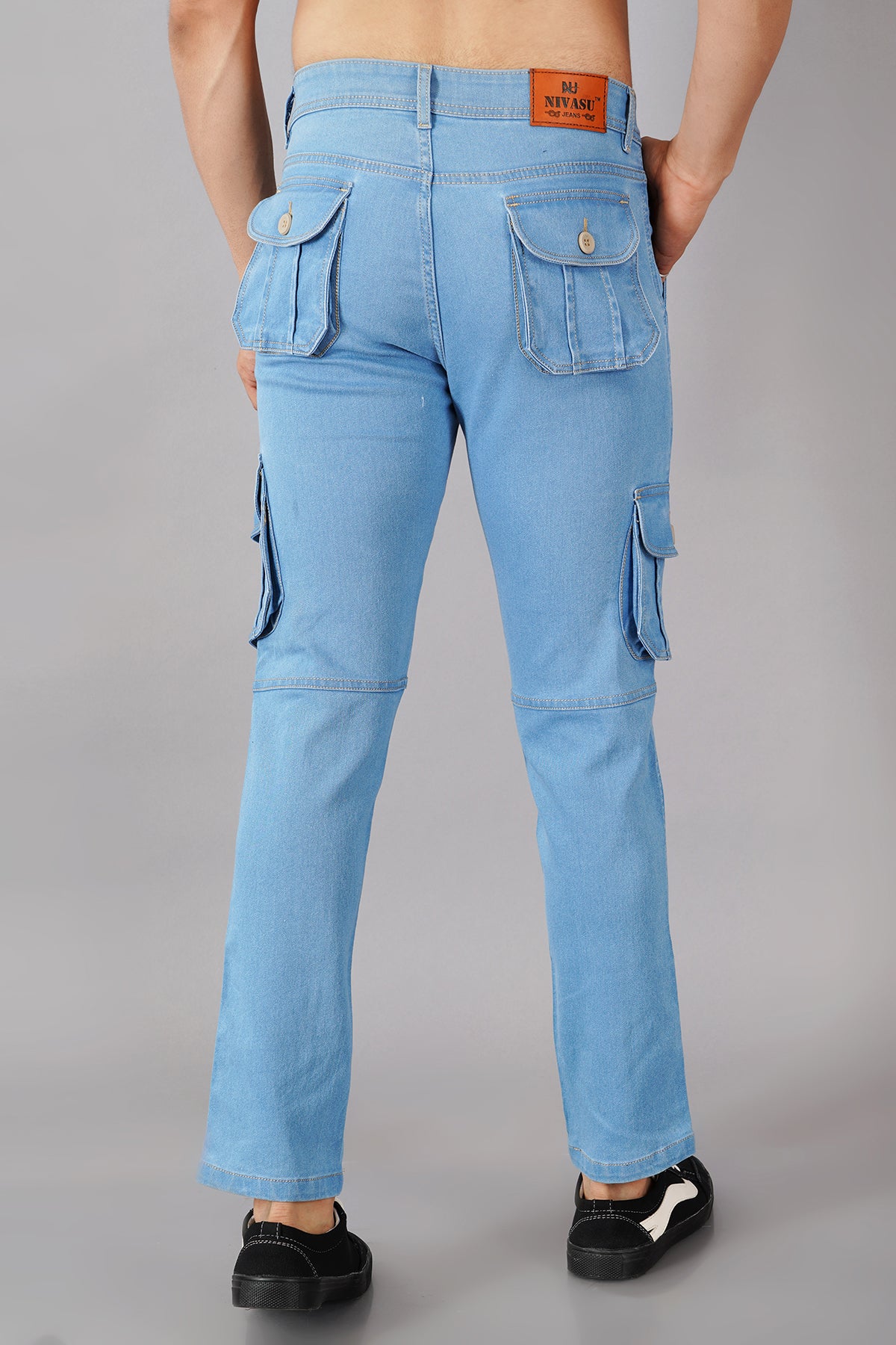 Men's Denim Cargo Jeans ( 6004_Ice_Blu )