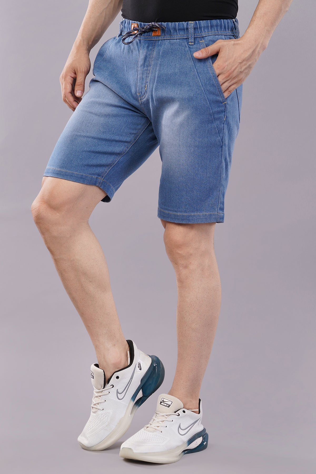 Men Denim Shorts with Drawstring Closure