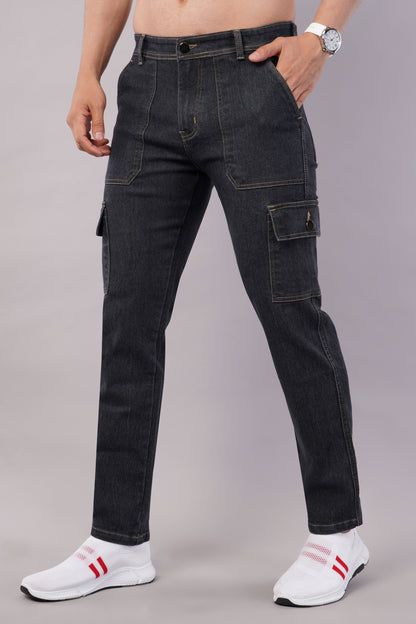 Men's Denim Cargo Jeans ( 6011_Dark-Grey )