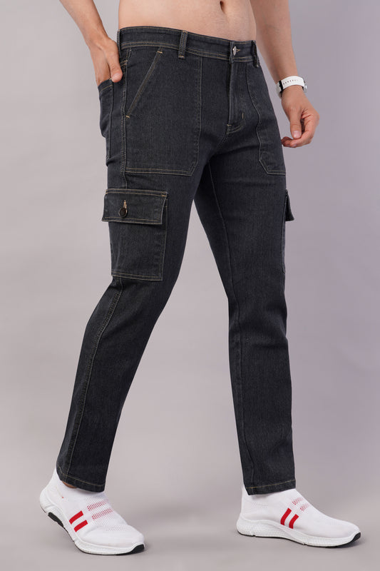 Men's Denim Cargo Jeans ( 6011_Dark-Grey )