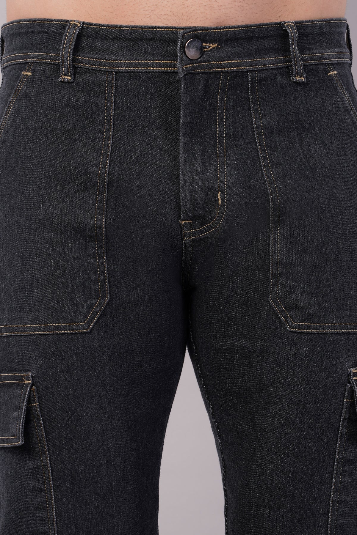 Men's Denim Cargo Jeans ( 6011_Dark-Grey )