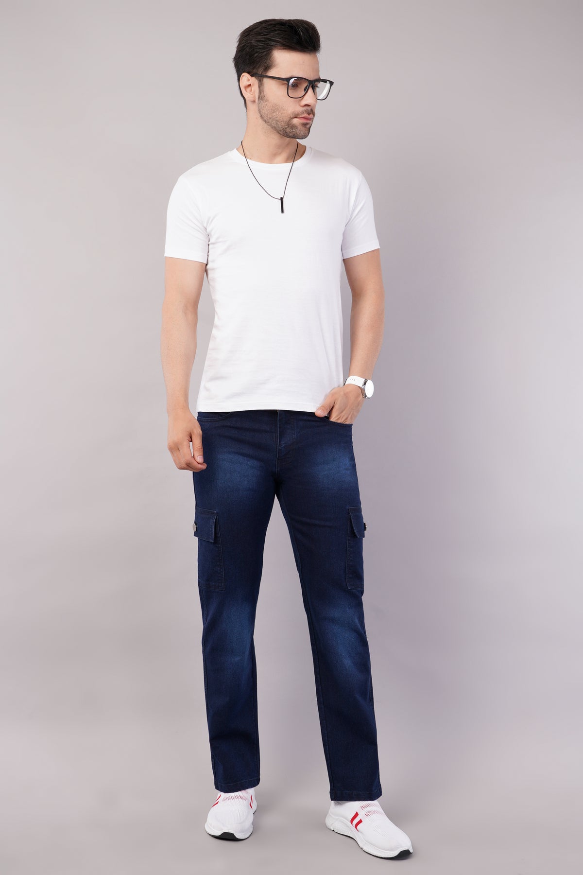 Men's Denim Cargo Jeans ( 6019_Dark_Blu )