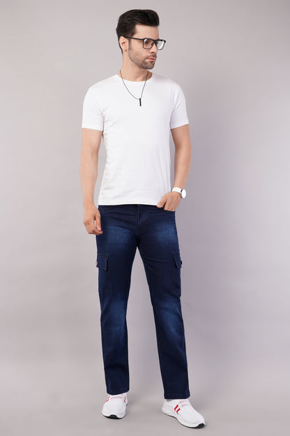 Men's Denim Cargo Jeans ( 6019_Dark_Blu )
