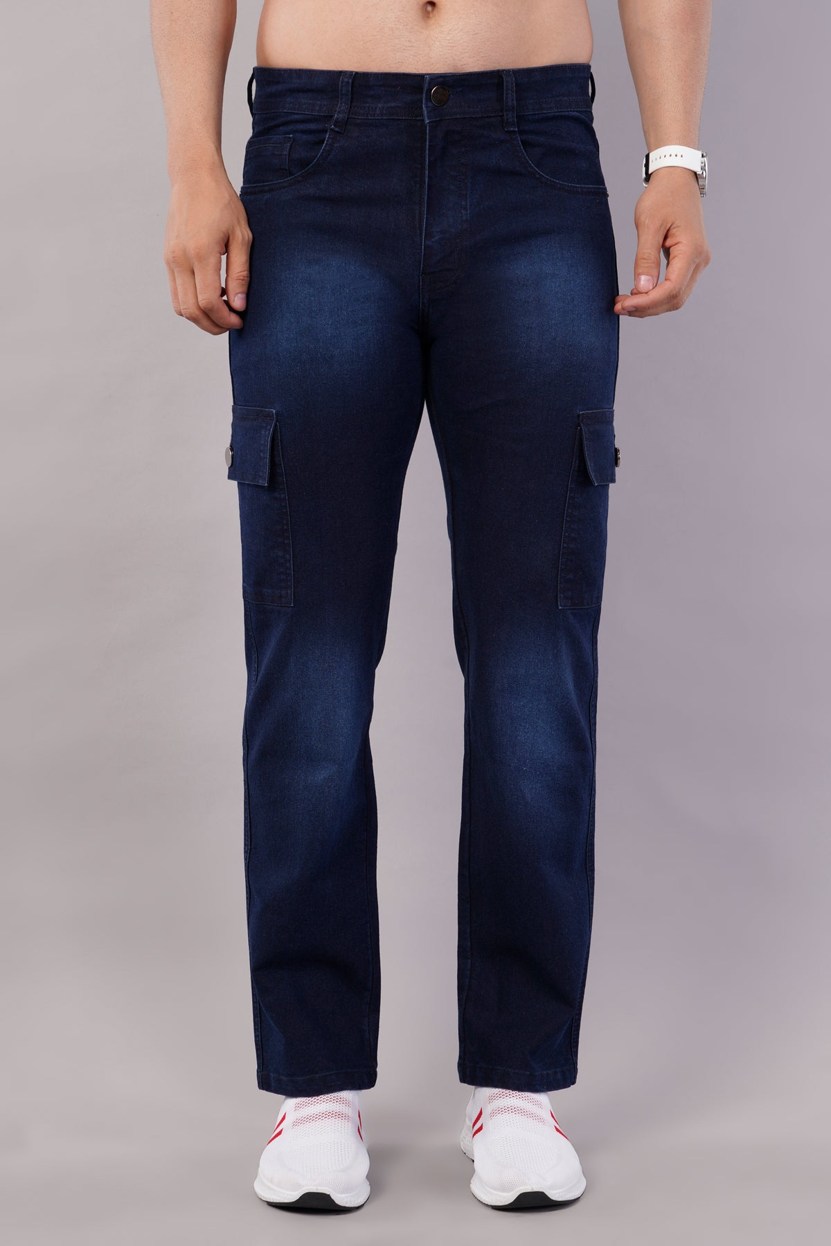 Men's Denim Cargo Jeans ( 6019_Dark_Blu )