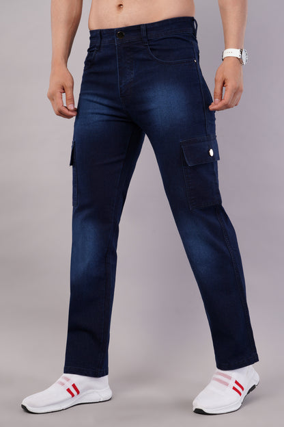 Men's Denim Cargo Jeans ( 6019_Dark_Blu )