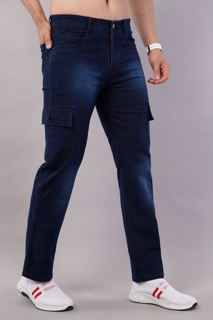 Men's Denim Cargo Jeans ( 6019_Dark_Blu )