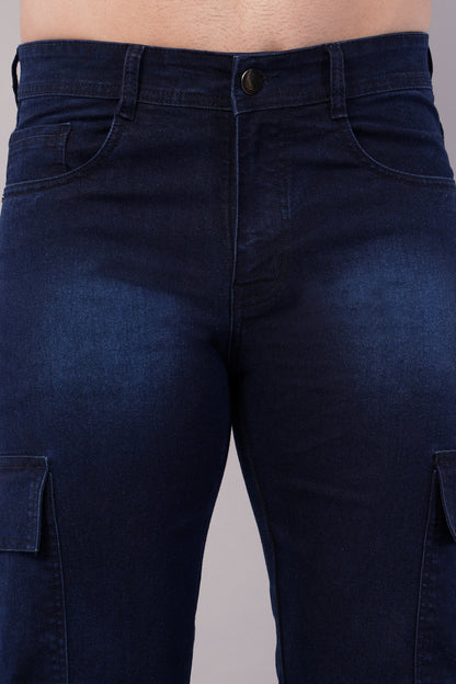 Men's Denim Cargo Jeans ( 6019_Dark_Blu )