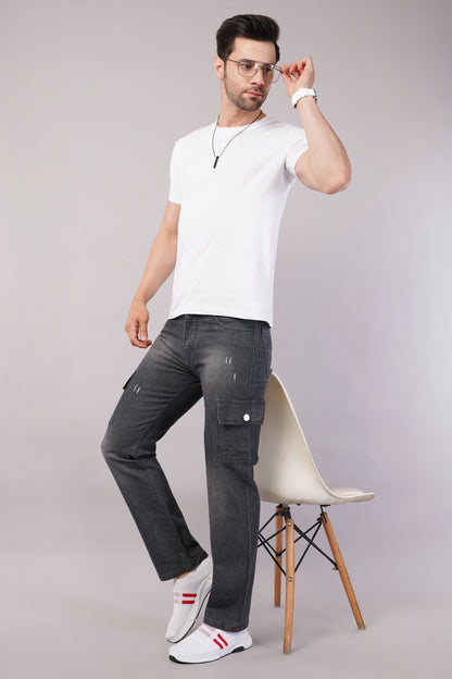 Men's Denim Cargo Jeans ( 6016_Grey )