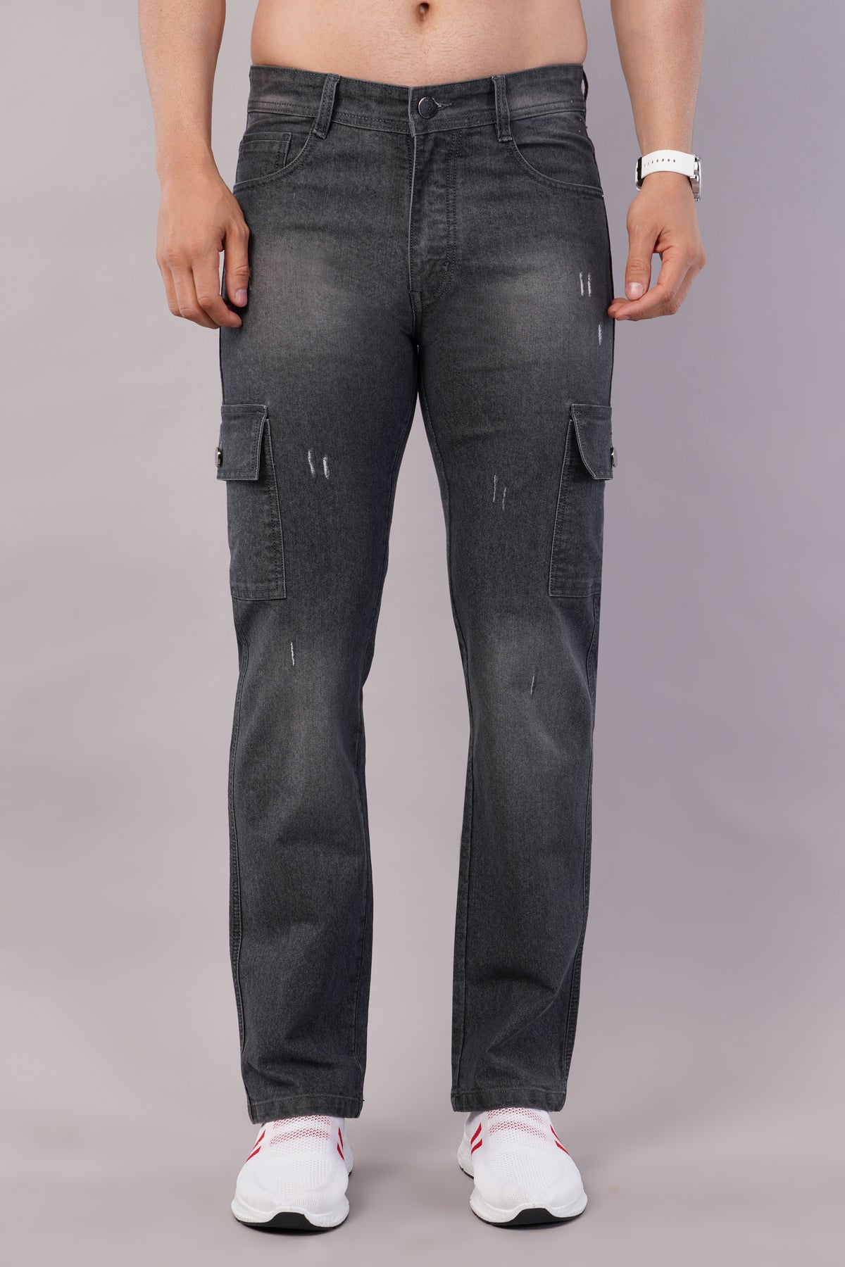 Men's Denim Cargo Jeans ( 6016_Grey )