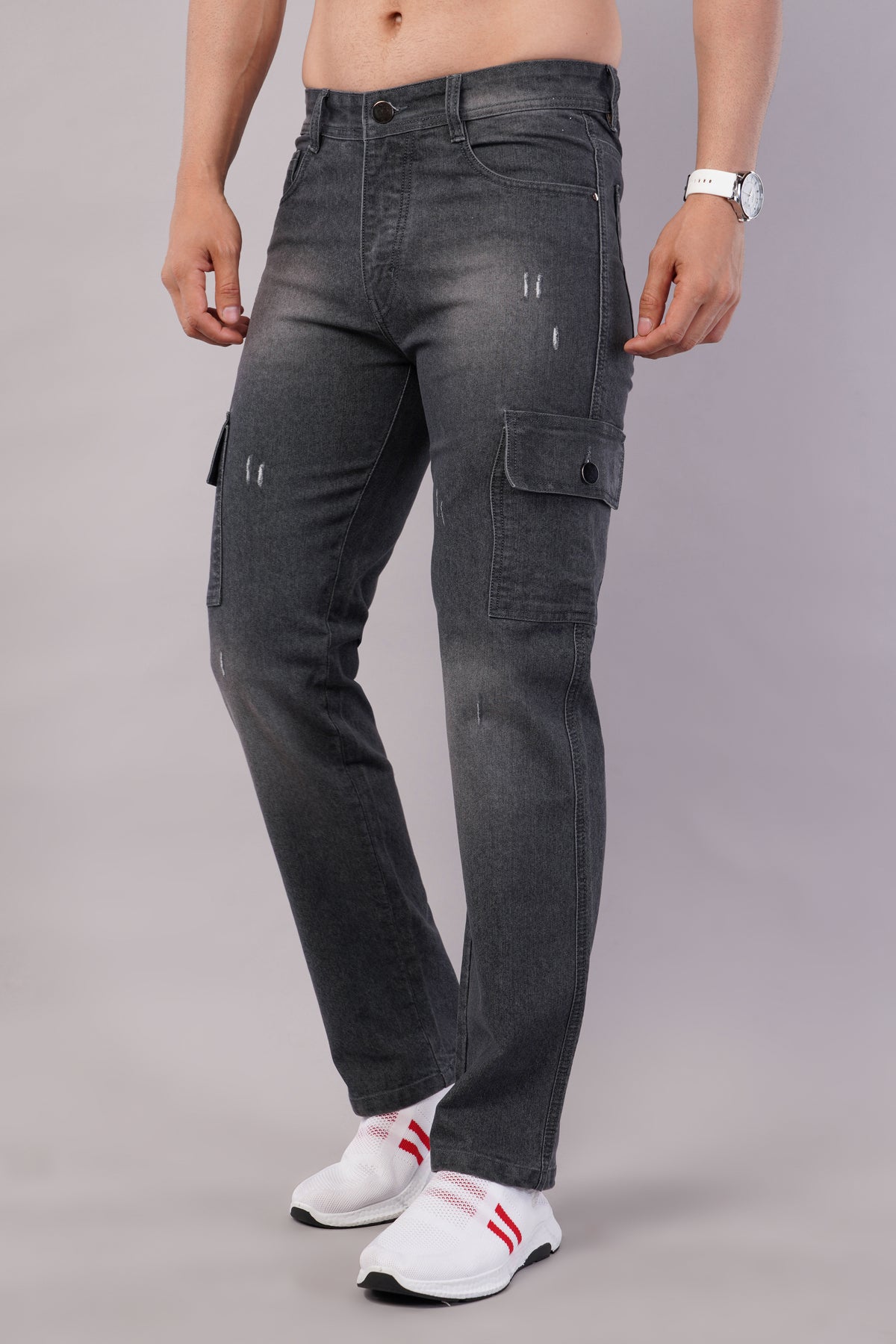 Men's Denim Cargo Jeans ( 6016_Grey )