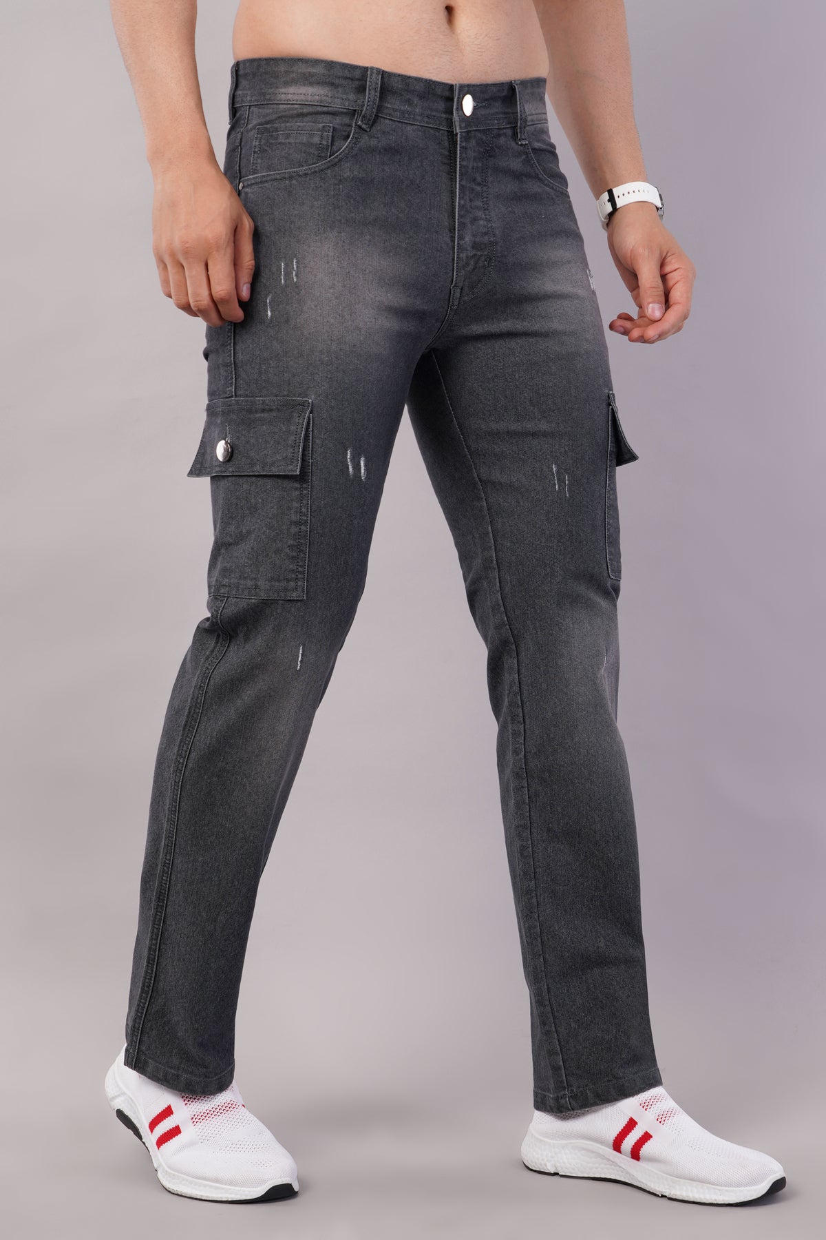 Men's Denim Cargo Jeans ( 6016_Grey )