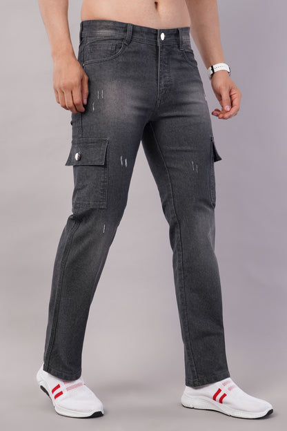 Men's Denim Cargo Jeans ( 6016_Grey )