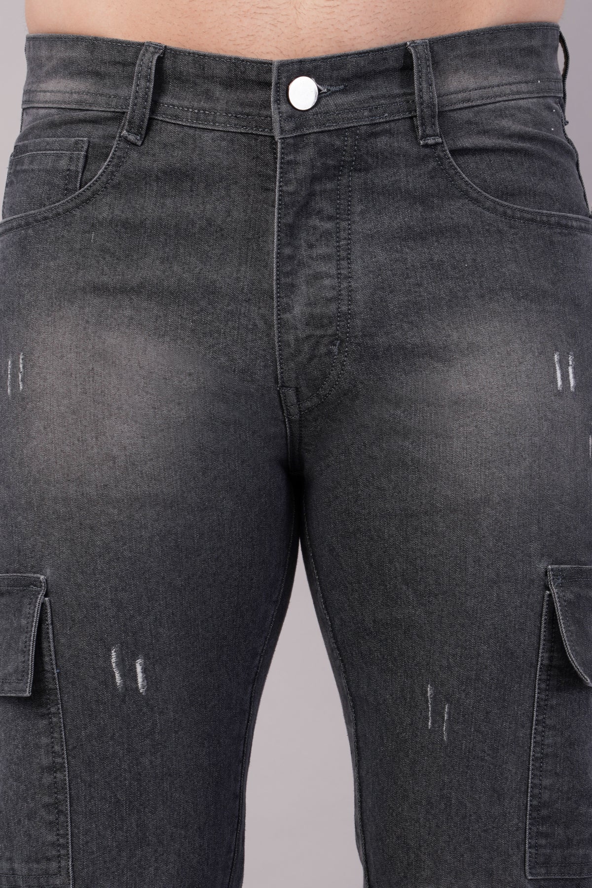 Men's Denim Cargo Jeans ( 6016_Grey )