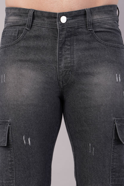 Men's Denim Cargo Jeans ( 6016_Grey )