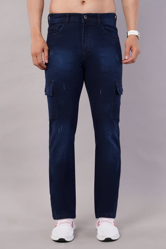 Men's Denim Cargo Jeans ( 6017_Dark_Blue )