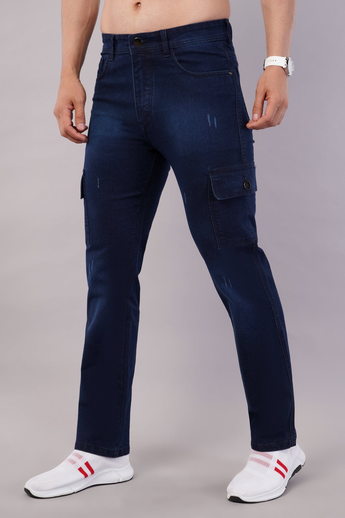 Men's Denim Cargo Jeans ( 6017_Dark_Blue )