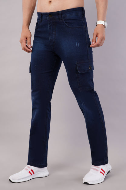 Men's Denim Cargo Jeans ( 6017_Dark_Blue )
